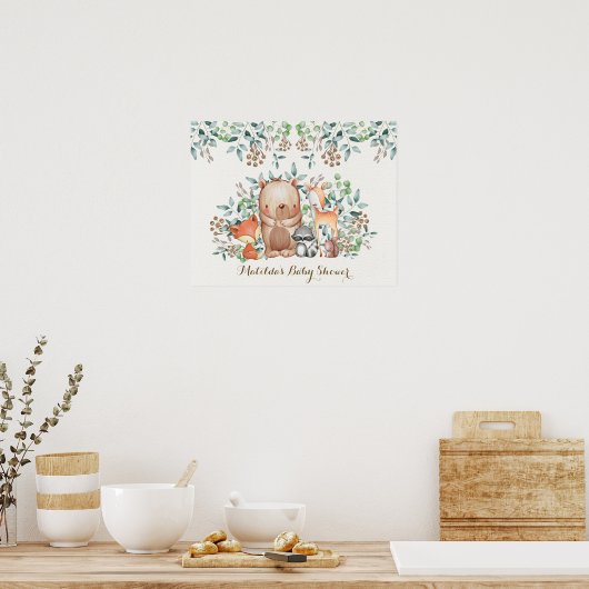Bosdieren Baby Shower Verjaardagsachtergrond Poster (Keuken)