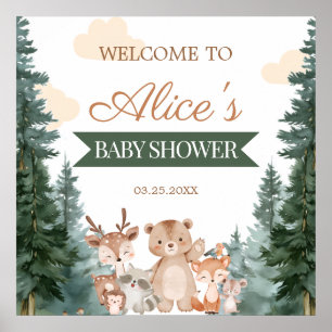 Bosdieren Baby Shower Welkomstposter Poster
