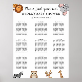Bosdieren Baby Shower Zitplaatskaarten Poster
