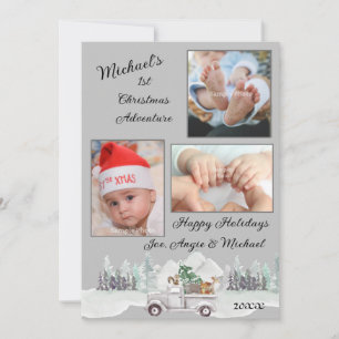 Bosdieren Baby's 1e Kerst Foto Kaart