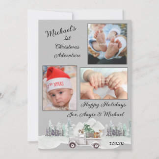 Bosdieren Baby's 1e Kerst Foto Kaart