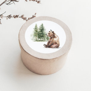 Bosdieren   Beer en vogel baby shower favorietje Ronde Sticker