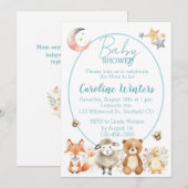 Bosdieren (Blauw) Babyfeestje Kaart (Voorkant / Achterkant)