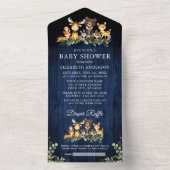 Bosdieren Blauw Hout Baby shower en Raffle All In One Uitnodiging (Binnen)