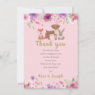 Bosdieren Bloemige Baby Shower Dankgedicht Bedankkaart
