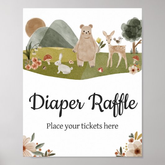 Bosdieren Boho Baby shower Luier Raffle Poster (Voorkant)