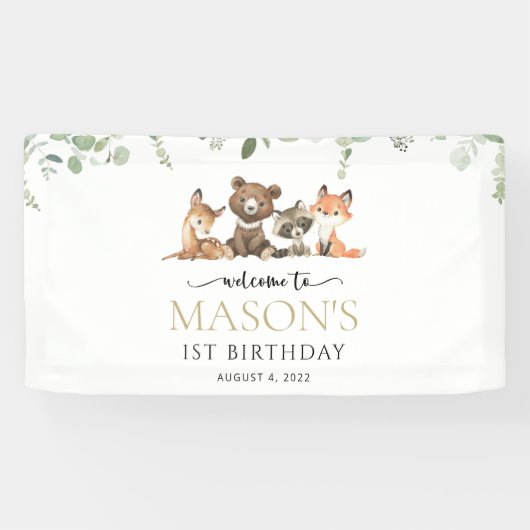 Bosdieren, Bos, Eerste Verjaardag Welkom Spandoek (Horizontaal)