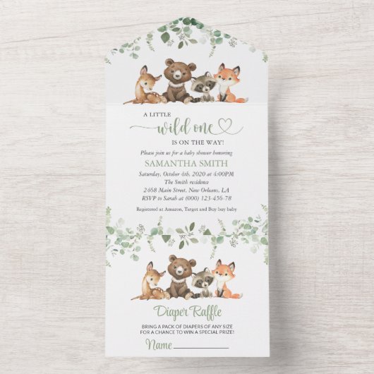 Bosdieren, Bos, Wilde, Baby shower All In One Uitnodiging (Binnen)