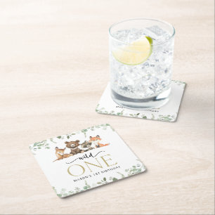 Bosdieren, Bos, Wilde, Eerste verjaardag Vierkante Kartonnen Onderzetter