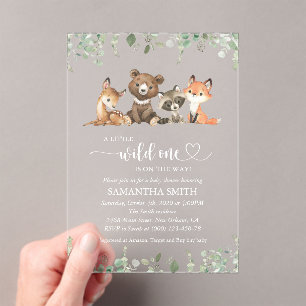 Bosdieren, Bos, Wildebras, Baby Shower Acryl Uitnodigingen