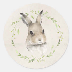 Bosdieren Bunny Rabbit Greenery Baby shower Ronde Sticker