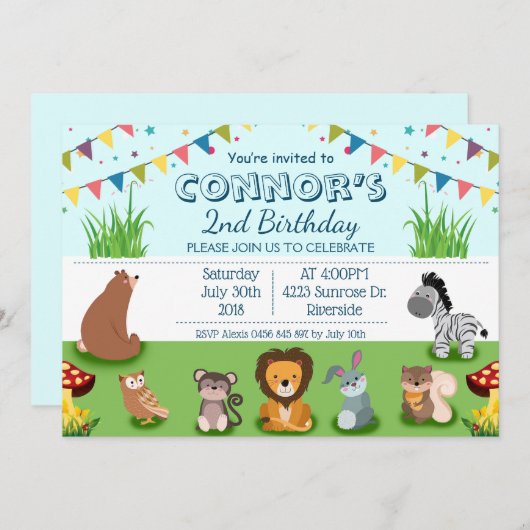 Bosdieren Cartoon Kind Verjaardag Personaliseren Kaart (Voorkant / Achterkant)