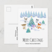 Bosdieren dansen rond de kerstboom briefkaart (Voorkant / Achterkant)