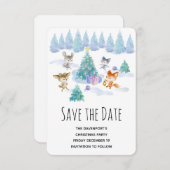 Bosdieren dansen rond de kerstboom save the date (Voorkant / Achterkant)