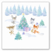 Bosdieren dansen rond de kerstboom sticker (Voorkant)