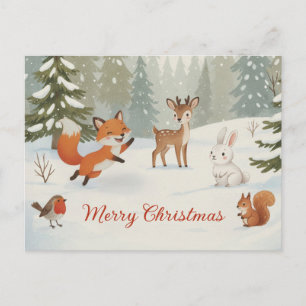 Bosdieren een vrolijk kerstfeest in het winterbos briefkaart