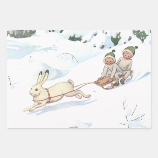 Bosdieren en kinderen Elsa Beskow Inpakpapier Vel (Voorkant)