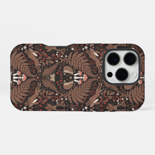 Bosdieren en planten in rood en bruin iPhone hoesje (Achterkant horizontaal)