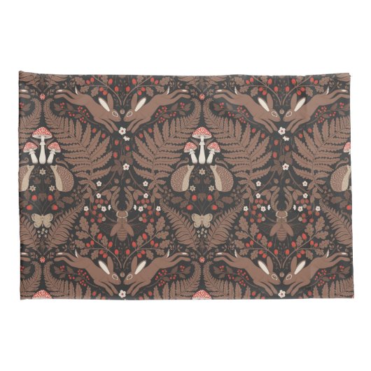 Bosdieren en planten in rood en bruin kussensloop (Achterkant-Rechts)