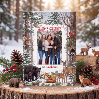 Bosdieren Familie Foto Seizoensgroeten Kaart