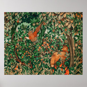 BOSDIEREN Fazant Rode Vos, Groene Bloemen Poster