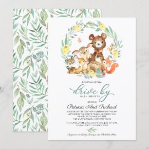 Bosdieren groen rijden met Baby shower Kaart