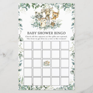 Bosdieren groene baby shower bingo spel