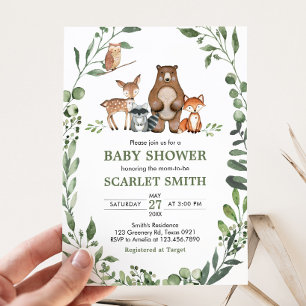 Bosdieren Groene Baby Shower Kaart