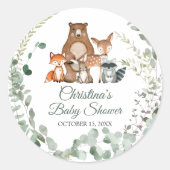 Bosdieren Groene Baby Shower Ronde Sticker (Voorkant)