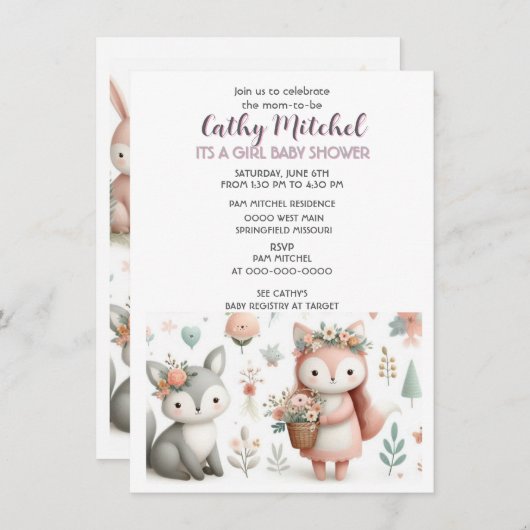 Bosdieren "Het is een meisje" Baby Shower Kaart (Voorkant / Achterkant)