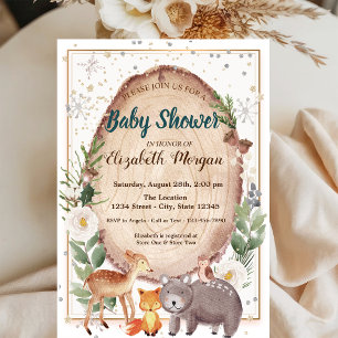 Bosdieren Hout Baby Shower Uitnodiging