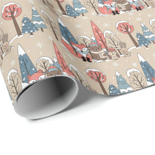 Bosdieren in een fantasievol woud in de winter cadeaupapier