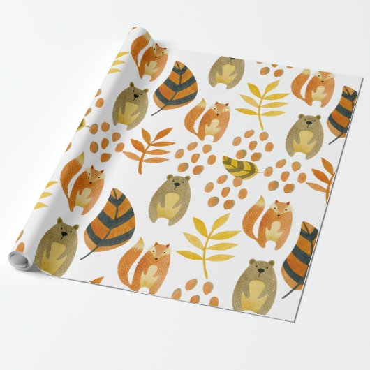 Bosdieren in het bos cadeaupapier (Uitgerold)