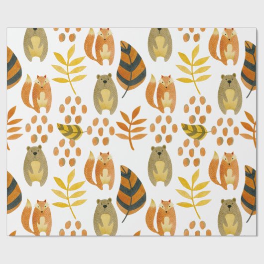 Bosdieren in het bos cadeaupapier (Vlak)