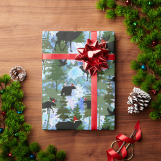 Bosdieren in kerstmannenhoeden cadeaupapier