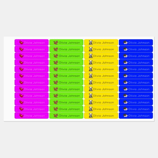 Bosdieren Kinder naam Iron On | Neonkleding Labels (Vel)