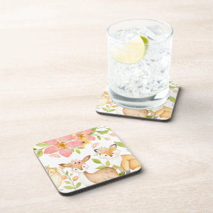 Bosdieren met Roze Bloemen Bos Bier Onderzetter