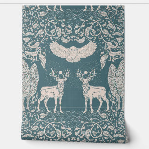 Bosdieren Mythologie Groen Blauw Behang