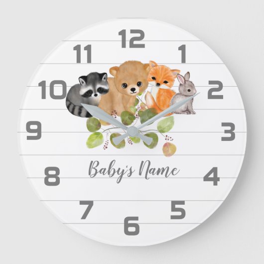 Bosdieren Nursery Decor Wall Clock Grote Klok (Voorkant)