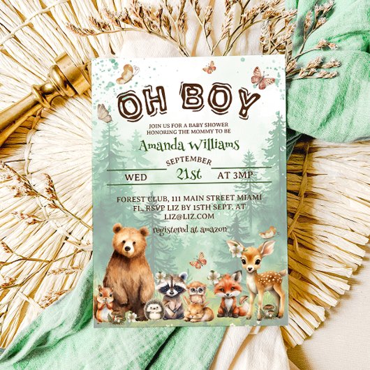 Bosdieren Oh Boy Boho baby shower Kaart