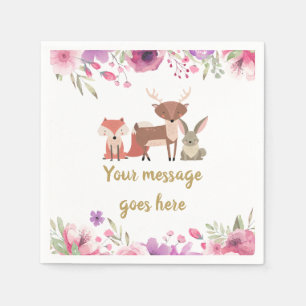 Bosdieren Roze Bloemige Baby Meisje Shower Servet
