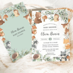 Bosdieren Sagegroene Neutrale Baby Shower Kaart