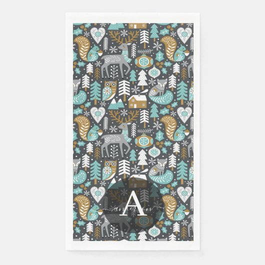 Bosdieren Sneeuwvlokken Scandinavische Kerstmis Servet (Voorkant)