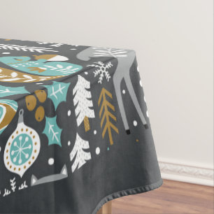 Bosdieren Sneeuwvlokken Scandinavische Kerstmis Tafelkleed