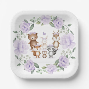 Bosdieren van het Lavender Woodland Birthday Party Papieren Bordje