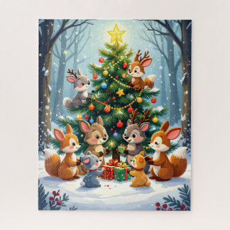 Bosdieren versieren kerstboom legpuzzel