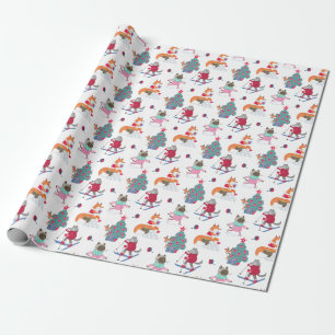 Bosdieren Vos Wolf Herten in Kerstmis Antiek Cadeaupapier