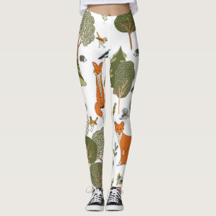 Bosdieren: vossen, vogels patroon leggings