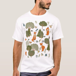 Bosdieren: vossen, vogels patroon t-shirt