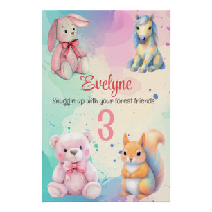 Bosdieren Vrienden Waterverf Geboorte Details Perfect Poster